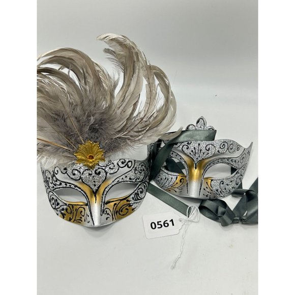 Set of 2 Masks Couples Masquerade Masks For Women Men Feather Mardi Gras Cosplay - Picture 10 of 10